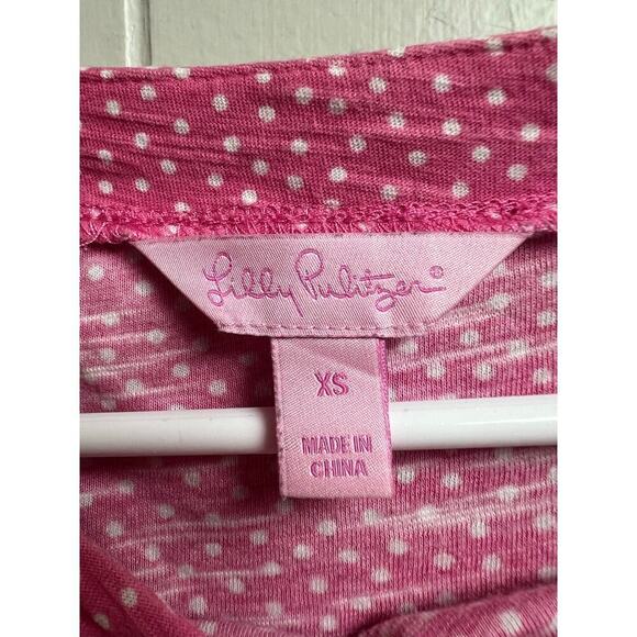 Lilly Pulitzer Pink White Polka Dots Cotton Top XS - Picture 2 of 7